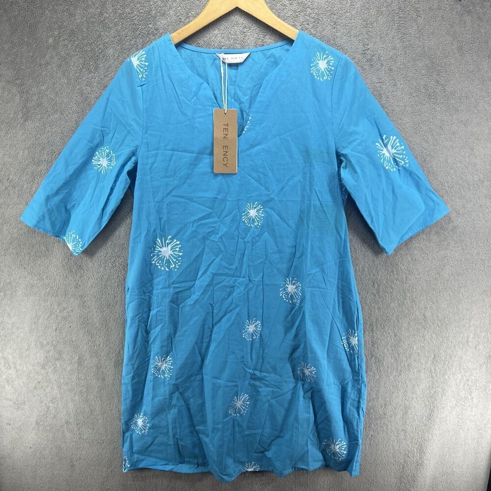 NWT Tendency Women's Long Lightweight Summer Dress Blue Teal Print‎ Small